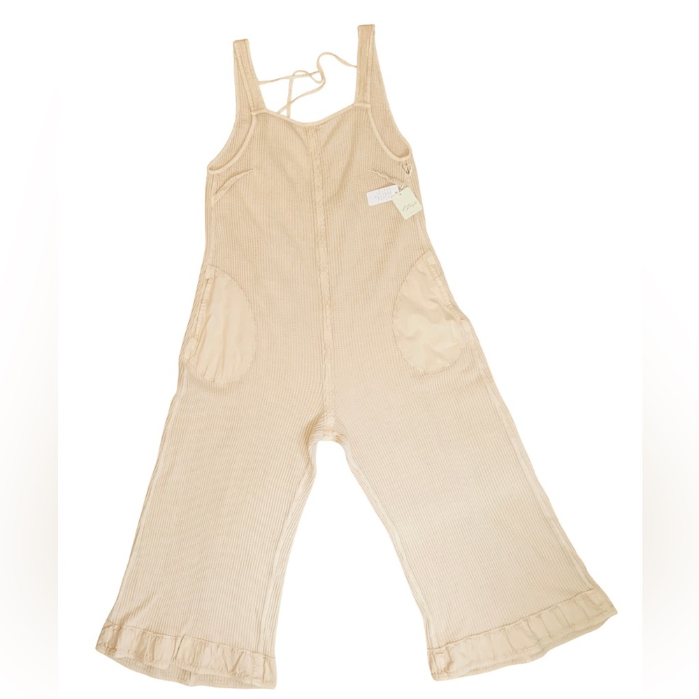 Free People Cream Wide-Leg Ribbed Jumpsuit